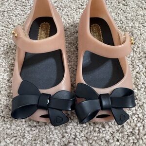 Mini Melissa Pink and Black Bow Kids Flats